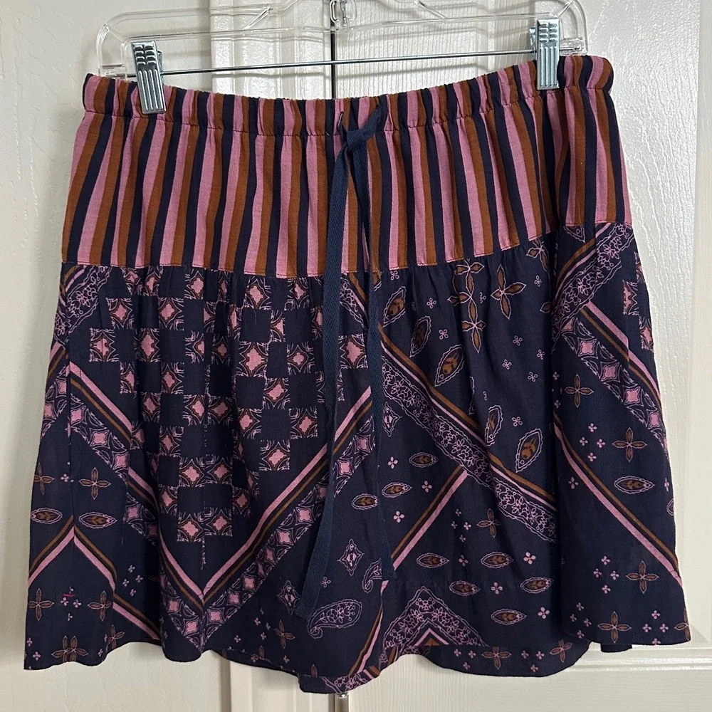 XIRENA Tannis Mixed Print Drawstring Mini Skirt M